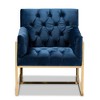 Milano Velvet Fabric Upholstered Finished Lounge Chair Gold/Blue - Baxton Studio: Mid-Century Modern Accent, Plywood Frame - 2 of 4
