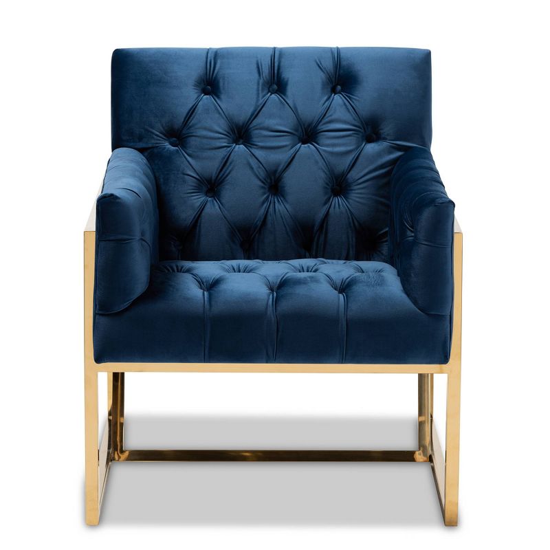 Milano Velvet Fabric Upholstered Finished Lounge Chair Gold/Blue - Baxton Studio, 3 of 10