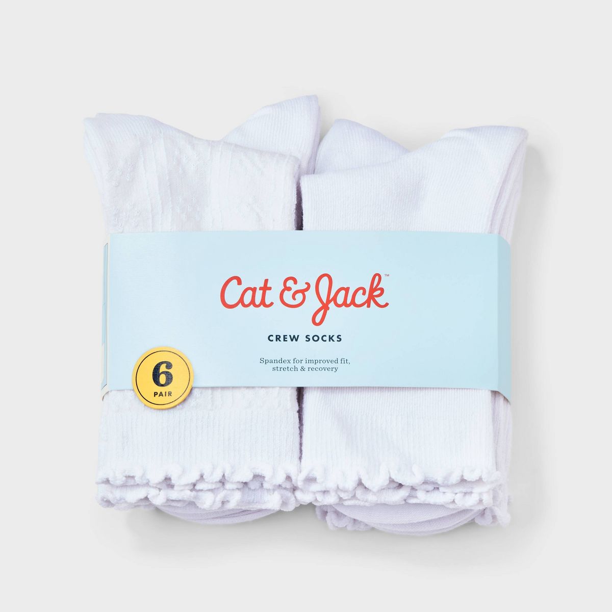Girls' 6pk Pointelle Lettuce Edge Crew Dress Socks - Cat & Jack™ Bright White - thumbnail 2
