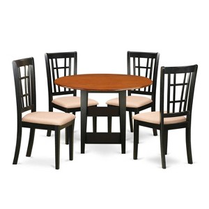 HomeStock 5-Pc Black and Cherry Finish Solid Wood Top - Round Dining Room Set - Seats-4 - 1 of 4