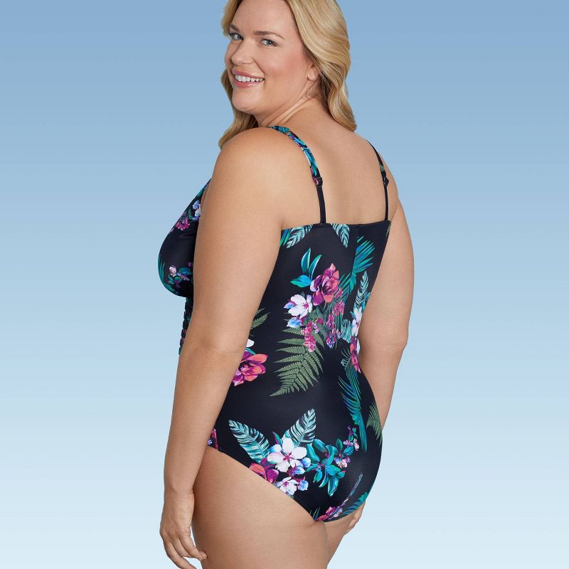 Women's UPF 50 Waist Detail Over the Shoulder One Piece Swimsuit - Aqua Green®, 4 of 7
