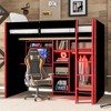 Polibi Full Size Gaming Loft Bed with RGB LED Lights, Desk, Open Wardrobe, Shelves & Storage Compartments - 2 of 4