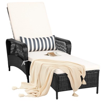 Tangkula Outdoor Chaise Rattan Lounge Chair Patio Reclining Chair w/6 Positions Adjustable Backrest