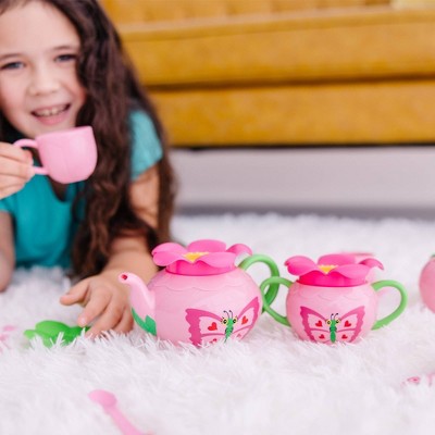 Rosy Pink Butterfly-Themed 17-Piece Plastic Tea Set