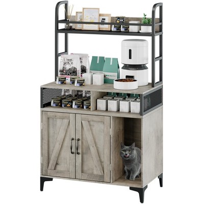 Garvee Cat Litter Box Enclosure with Shelf Storage, Hidden Litter Box Furniture, Wood Cat Washroom Storage, Indoor Cat House Furniture, Gray