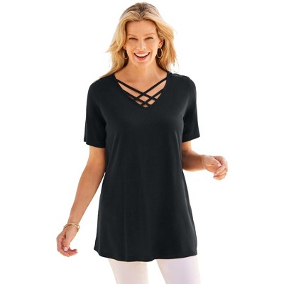 Woman Within Plus Size Criss Cross Tee