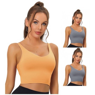 Allegra K Women's Workout Fitness Longline Wireless Padded Sports Bras 3 Packs
