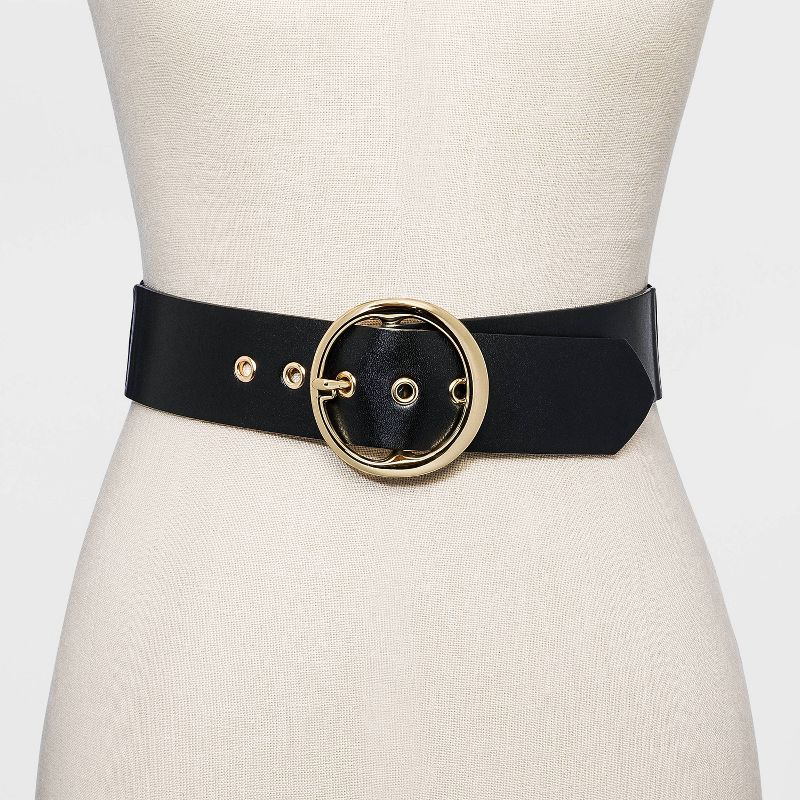 Women's Round Stretch Buckle Belt - A New Day™ Black, 2 of 6