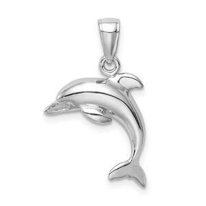 Black Bow Jewelry 14k White Gold Jumping Dolphin Pendant, 16mm (5/8 Inch) - 1 of 4