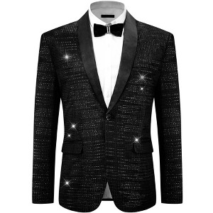 Lars Amadeus Men's Shawl Lapel Wedding Prom Shiny Metallic Sport Coats - 1 of 4