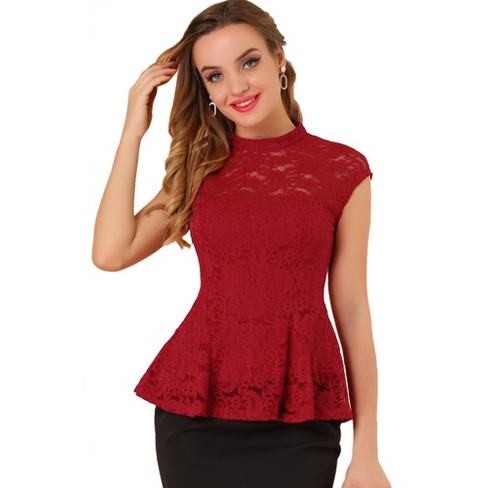 Red peplum cheap top with sleeves