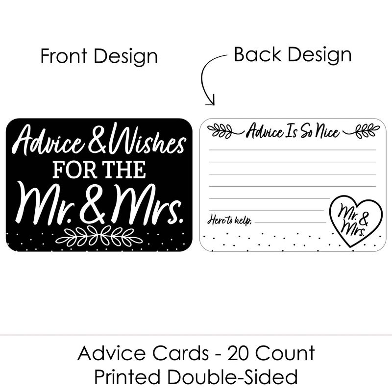 Big Dot of Happiness Mr. and Mrs. - Wish Card Black and White Wedding or Bridal Shower Activities - Shaped Advice Cards Game - Set of 20, 3 of 6