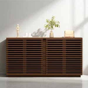 59.9" Buffet Sideboard Cabinet with Solid Wood Slatted Doors, Adjustable Shelves, Modern Storage Console for Dining Room, Living Room, Entryway - 1 of 4