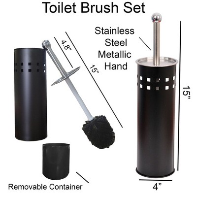 Black Metal Toilet Brush and Holder with Stainless Steel Top