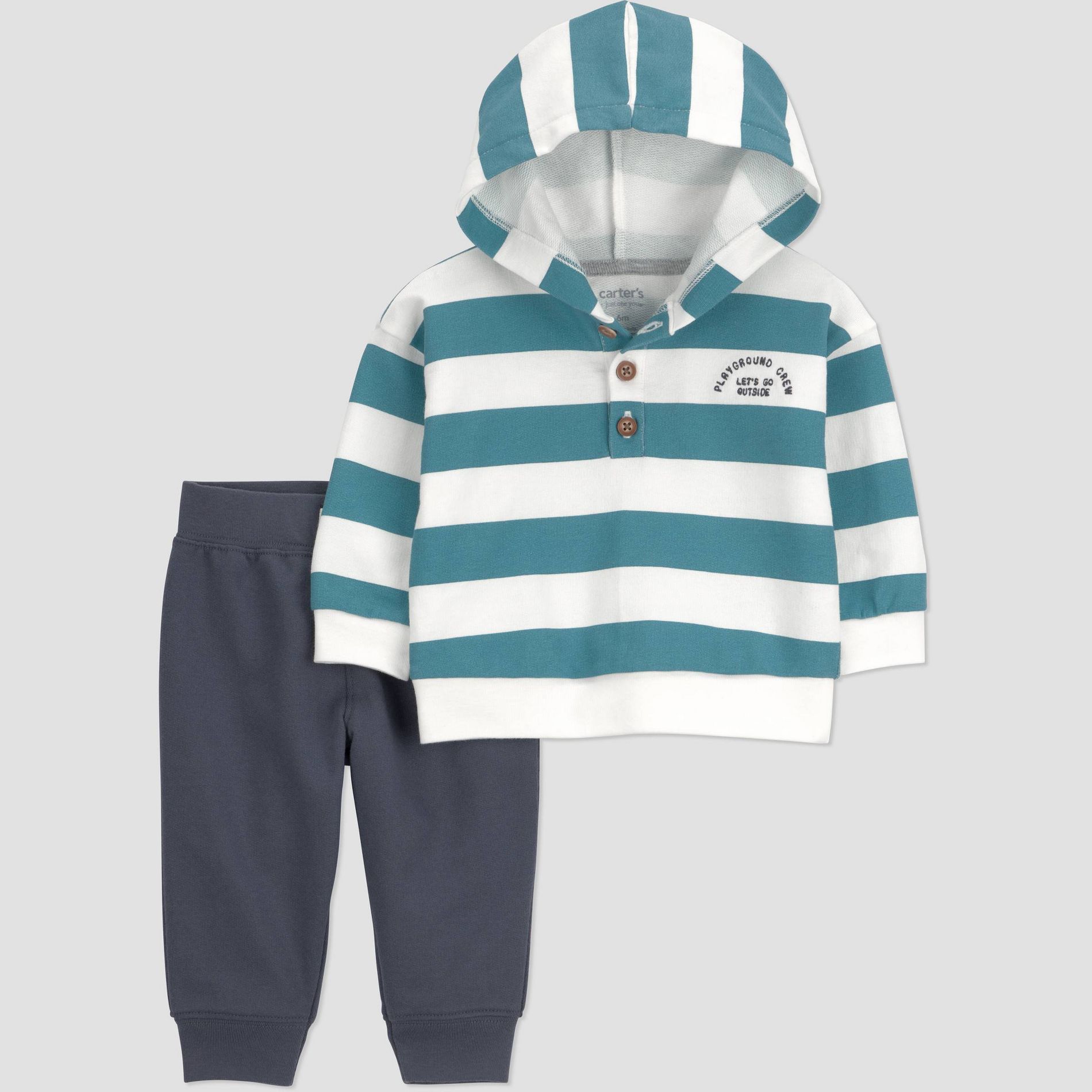 Carter's Just One You® Baby Boys' 2pc Playground Crew Striped Hooded Sweatshirt and Jogger Pants Set - Gray
