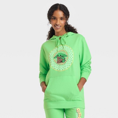 Women's St. Patrick's Day Baby Yoda Hooded Graphic Sweatshirt - Green