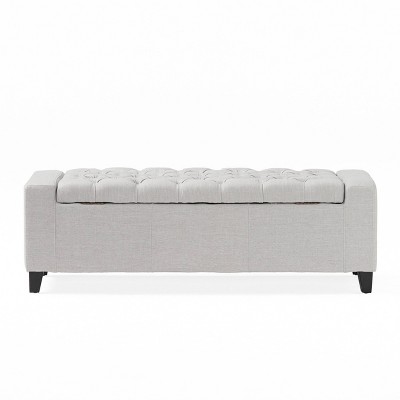 Light Gray Tufted Fabric Storage Ottoman Bench