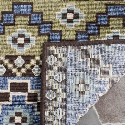 Blue and Cream Synthetic Stain-Resistant Indoor/Outdoor Rug