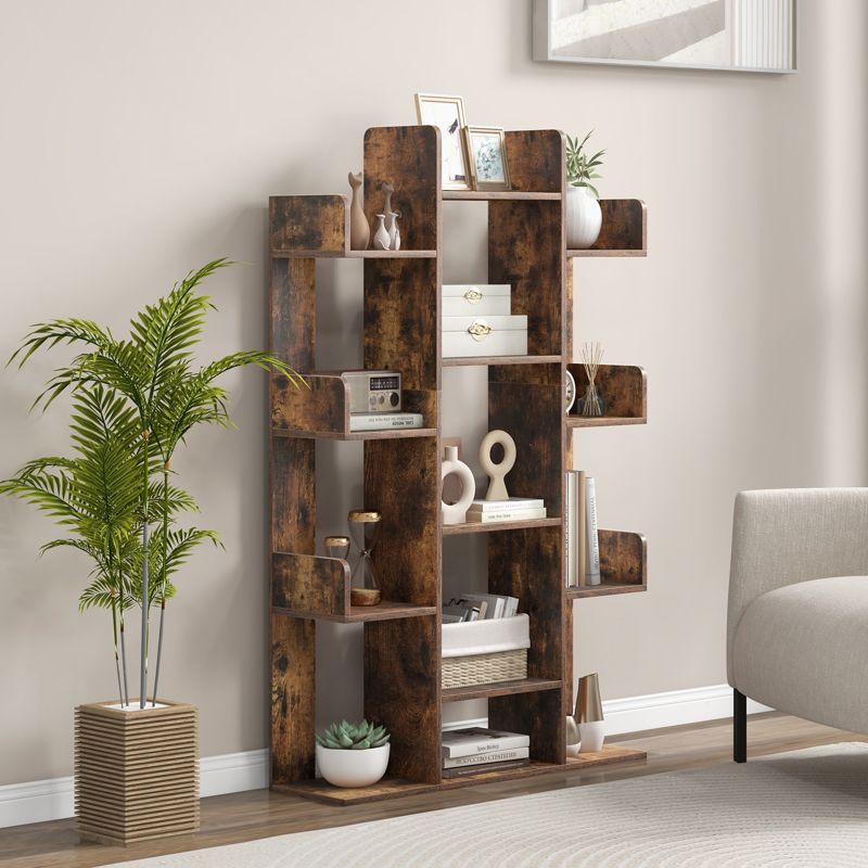 Costway Bookshelf Tree-Shaped Bookcase with 13 Storage Shelf Rustic Industrial Style, 2 of 11