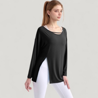Anna-Kaci Active Women's Long Sleeve Pullover Top with Cutout Scoop Neck and Side Slit Hem - image 2