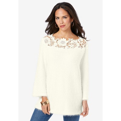 Roaman's Eyelash Lace Neck Sweater