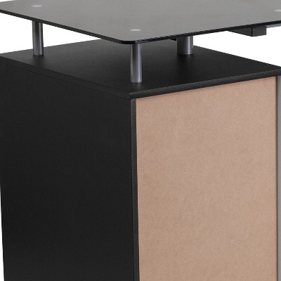 Sleek Black Tempered Glass 50.5'' Computer Desk with Three-Drawer Pedestal
