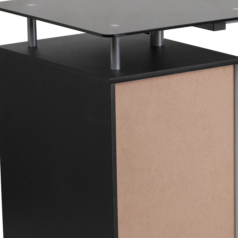 Emma and Oliver Black Glass Computer Desk with Three Drawer Pedestal, 5 of 7