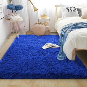 Grass Green Fluffy Shag Area Rug with Non-Slip Base & 4 Reusable Stickers, Soft Plush Mat - 1 of 4
