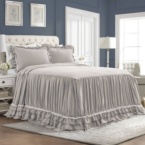 Queen 3pc Ella Lace Ruffle Bedspread Set Light Gray Lush Decor Target