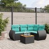 vidaXL 5 Piece Patio Sofa Set with Cushions Black Poly Rattan - Black and Blue - 2 of 4