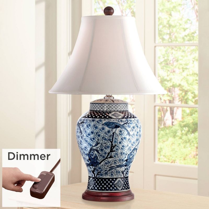 Barnes and Ivy Shonna Traditional Ginger Jar Table Lamps 27" Tall Blue Porcelain with Table Top Dimmer White Shade for Bedroom Living Room Bedside, 2 of 7