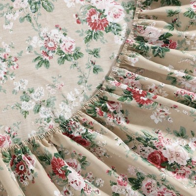 Twin Beige Floral Cotton Percale Sheet Set