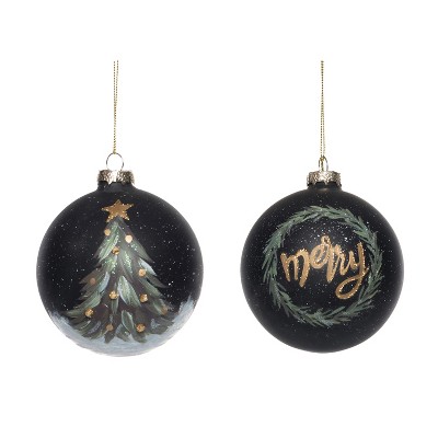 Transpac Hand Painted Glass Ornaments Set of 2 Multicolor Christmas Tree Decorations Perfect for Gifts and Holiday Cheer