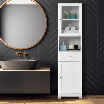 FURNIinspire Bathroom Storage Cabinets Bathroom Organizers And Storage, Modern Household Storage Cabinet, Slim Cabinet, White, 41.34"*20.67"*6.69"