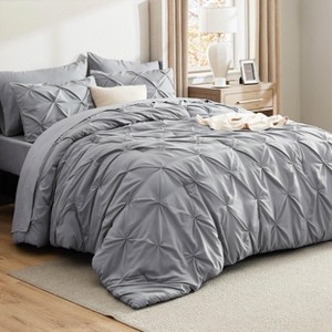 Bedsure | 5/7 Pcs Bed in a Bag Solid Diamond Pintuck Bedding Set for All Season - 1 of 4