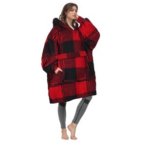 Catalonia Boho Geometric Pattern Fleece Plush Wearable Blanket Hoodie Sweatshirt for Women Men, Soft Fuzzy Snuggie Aztec Crochet Pullover, Cozy Gift - 1 of 4