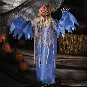 Morris Costumes 27 1/2" Hanging Blue & Burlap Pumpkin Man Halloween Decoration - 1 of 2