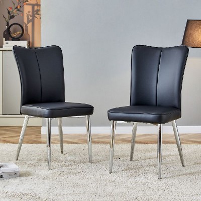 CAVINAS Modern PU Leather Dining Chairs with Foam Cushion and Metal Legs, 6-Piece Side Chair for Dining Room, Living Room