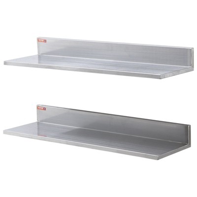 Munora 8.6" x 30" Stainless Steel Floating Shelf with Backsplash - 44 lbs Capacity Commercial Shelving (2-Pack)