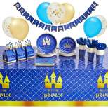 Blue Panda 219-Piece Castle Theme Dinnerware Set for Royal Prince Baby Shower decorations (Serves 24)