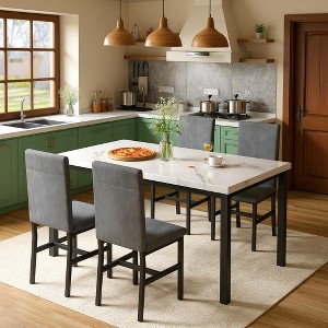 Hooseng Modern Style 5-Piece Dining Room Table And Chairs Set, Faux Marble MDF Table Top and Velvet Upholstered Chairs Dining Table Set for 4 - 1 of 4