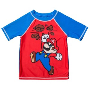 SUPER MARIO Nintendo Mario Little Boys Rash Guard Swim Shirt Red 7-8 - 1 of 4
