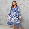 Women's Plus Size Boho Blue and White Floral Print Midi Dress - Cupshe - image 3 of 4