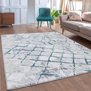 Luxe Weavers Modern Geometric Grid Turquoise 8x10 Area Rug, Indoor Textured Carpet - 1 of 4