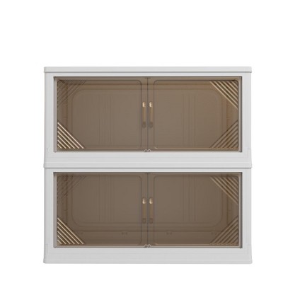 COMHOMA 22/26/32/36" Foldable Storage Bins, Plastic Stackable Large Organizer with Open Front Door, White