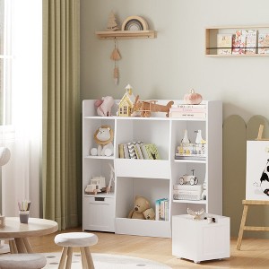 Kids Toy Storage, Bookshelf, with Cubbies, Drawers, Organizer Display Stand,  Toy Storage Cabinet for Kids Room, Classroom, Nursery, White - 1 of 4