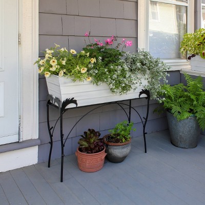 White Galvanized Steel Flower Planter Box with Iron Stand