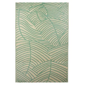 Northlight 4' x 6' Green and Beige Leaf Design Rectangular Outdoor Area Rug - 1 of 4