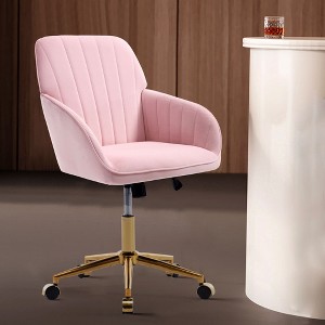 PAGED Adjustable Height Office Chair, Modern Swivel Velvet Vanity Chair with Wheels and Golden Base, Ergonomic Computer Chair for Office - 1 of 4
