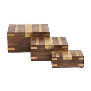 Set of 3 Traditional Brass Inlaid Wooden Boxes - Olivia & May